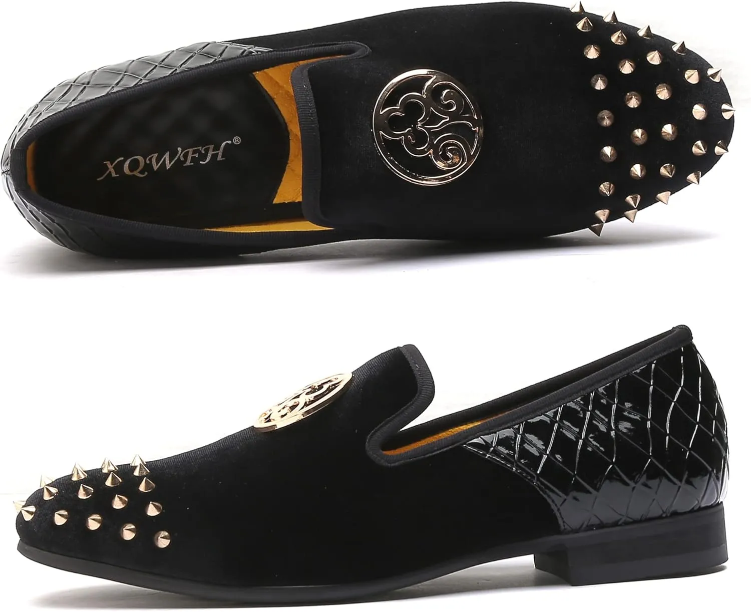 Mens Leopard Loafers Leather Embroidery Spiked Slip on Dress Shoes Slipper Luxury Fashion Penny Prom