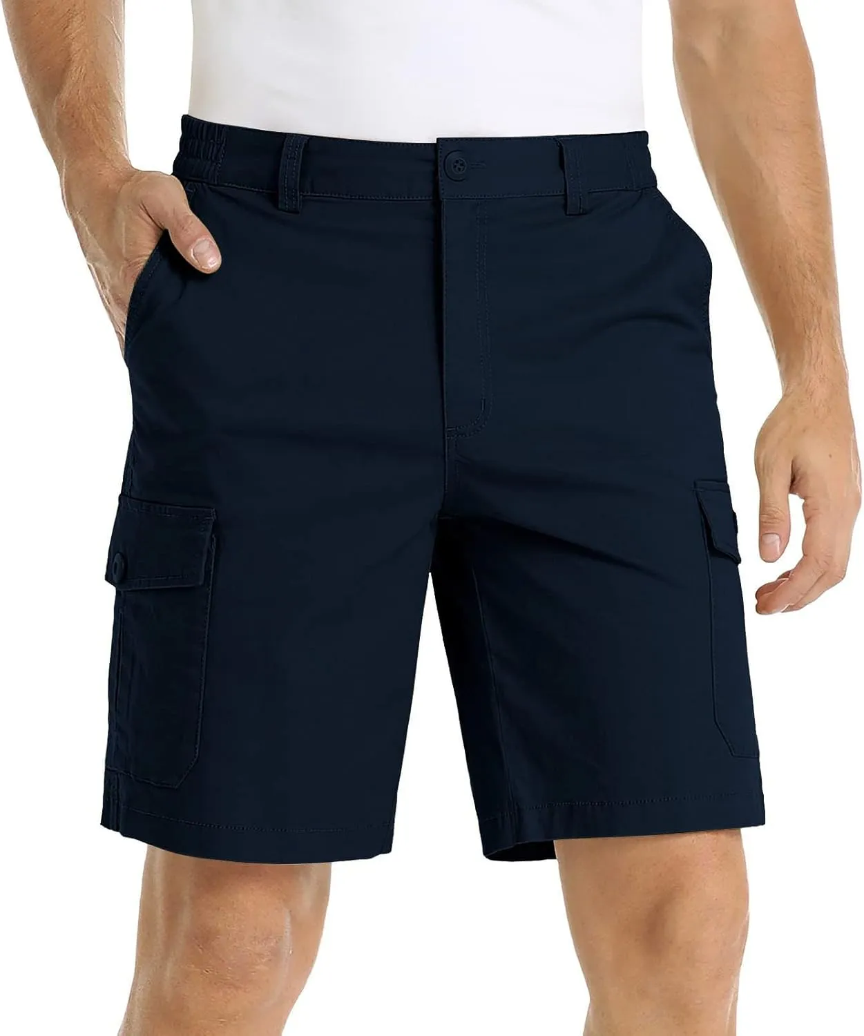 Mens Summer Cargo Shorts Classic Flat Front Chino Shorts Lightweight Twill Cotton Multi Pockets Casual Work Shorts
