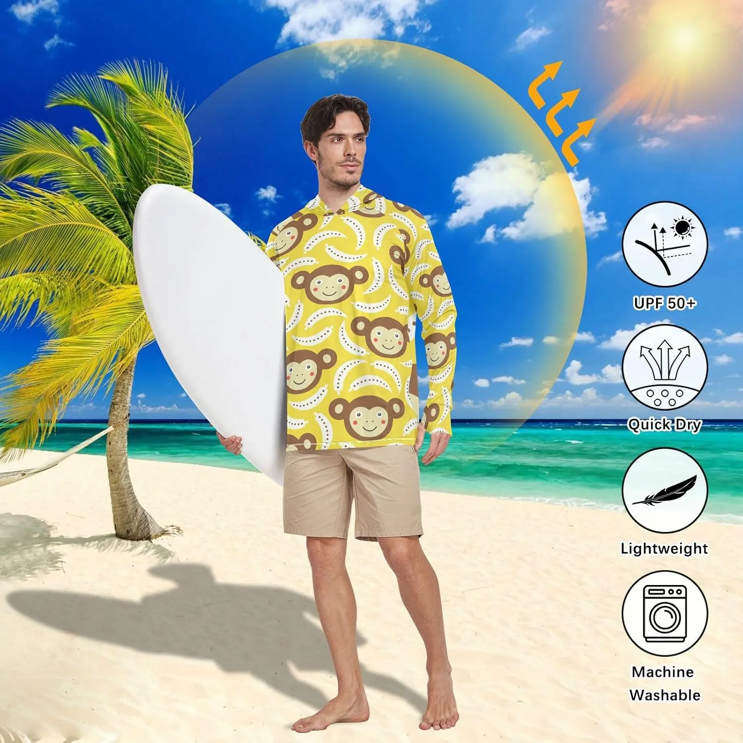 Men's Sun Protection Hoodie Long Sleeve Monkey Sun Shirt with Hood UPF 50  Hooded Fishing Shirts Rash Guard UV Shirts