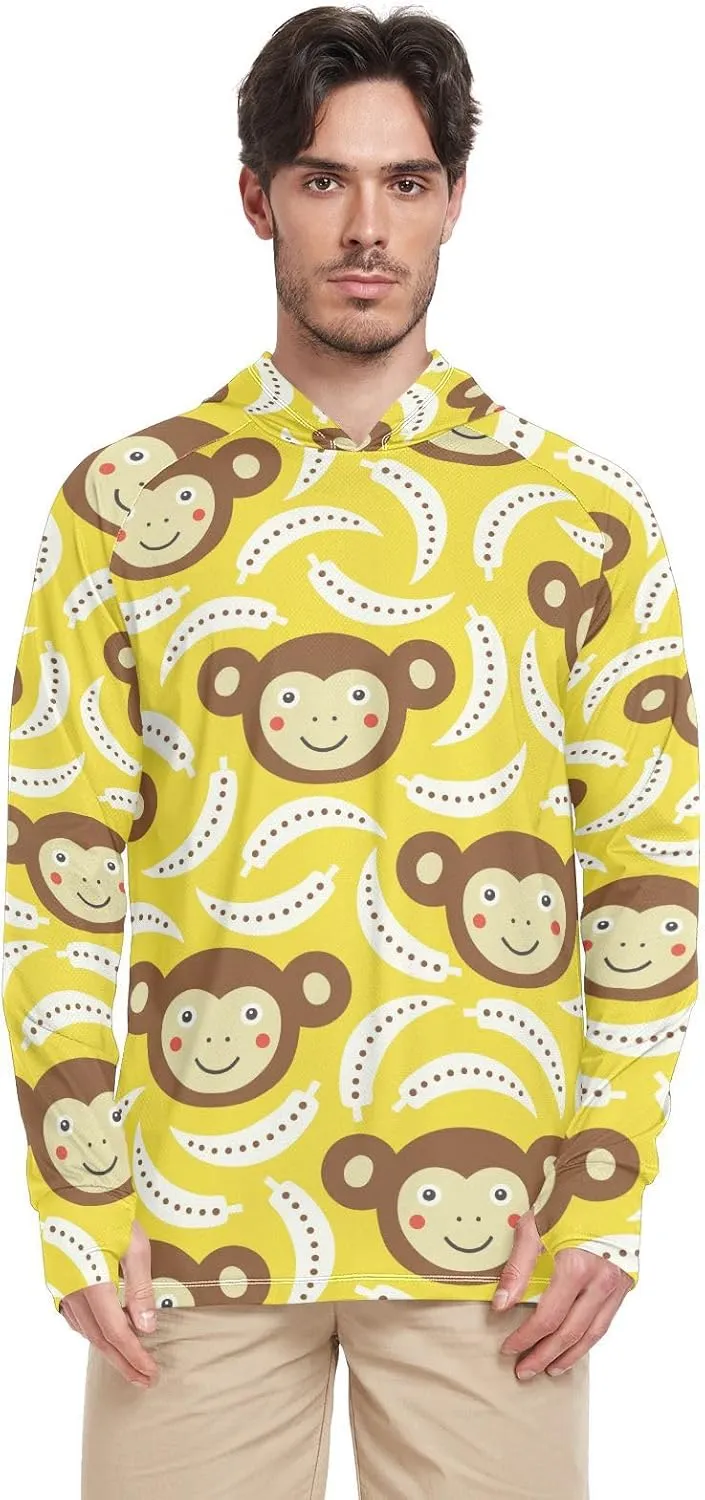 Men's Sun Protection Hoodie Long Sleeve Monkey Sun Shirt with Hood UPF 50  Hooded Fishing Shirts Rash Guard UV Shirts
