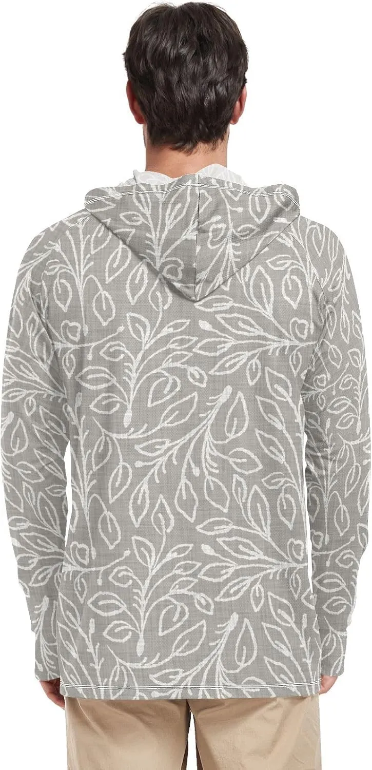 Men's Sun Shirt Hoodie Long Sleeve Gray French Stripe UPF 50   Sun Shirt with Hood Cooling Hoodies Rash Guards Mens