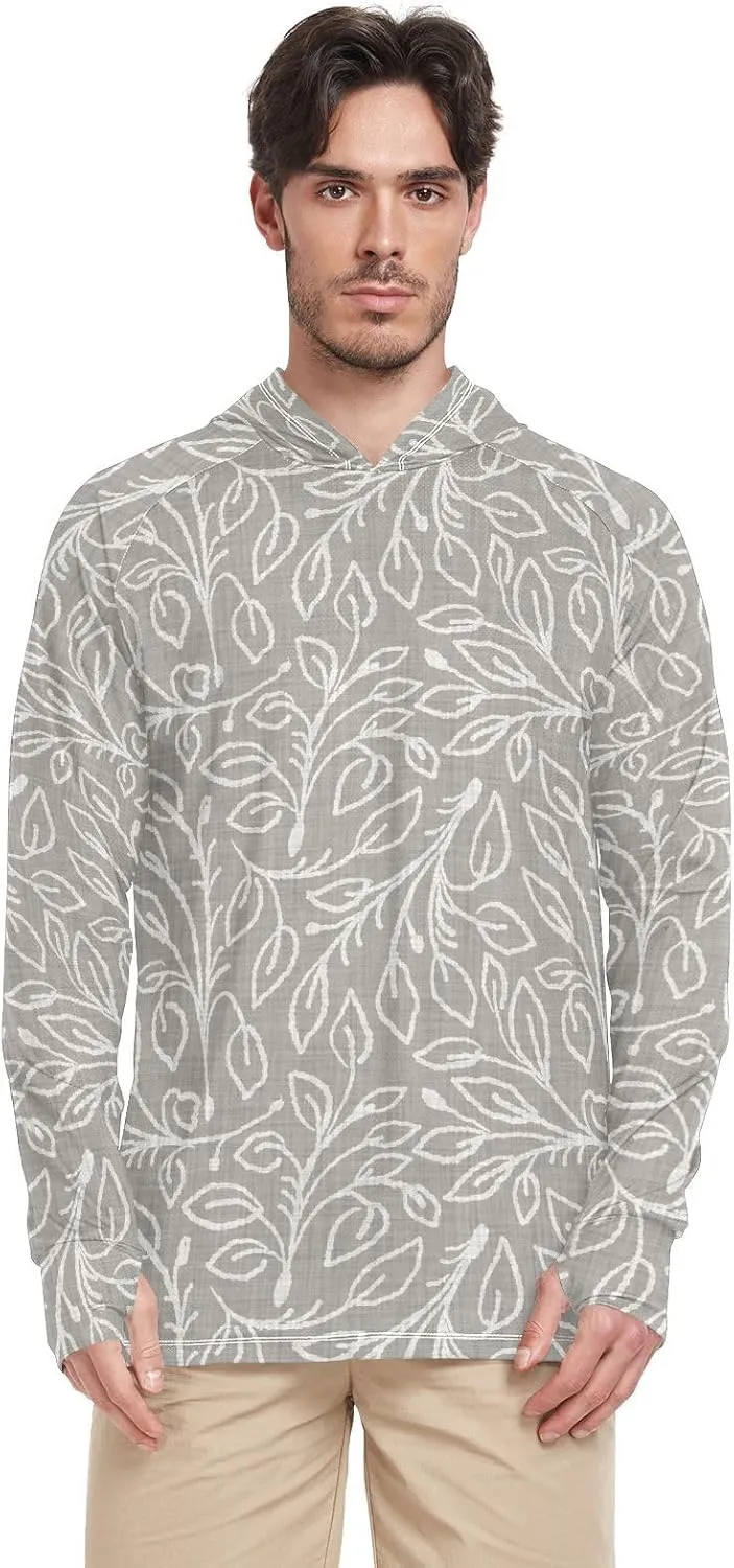 Men's Sun Shirt Hoodie Long Sleeve Gray French Stripe UPF 50   Sun Shirt with Hood Cooling Hoodies Rash Guards Mens