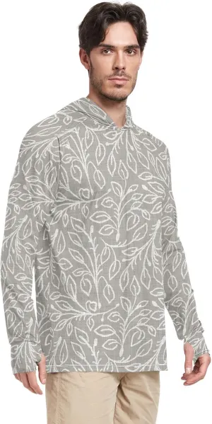 Men's Sun Shirt Hoodie Long Sleeve Gray French Stripe UPF 50   Sun Shirt with Hood Cooling Hoodies Rash Guards Mens