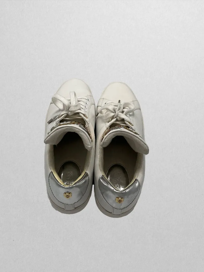 Michael Kors White Fashion Sneaker with Mixed Metallic Detailing