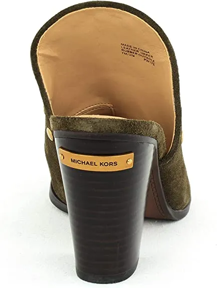 Michael Michael Kors Womens Louise Mule Leather Almond Toe, Olive, Size 7.0