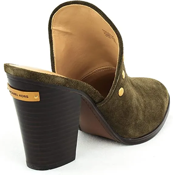 Michael Michael Kors Womens Louise Mule Leather Almond Toe, Olive, Size 7.0