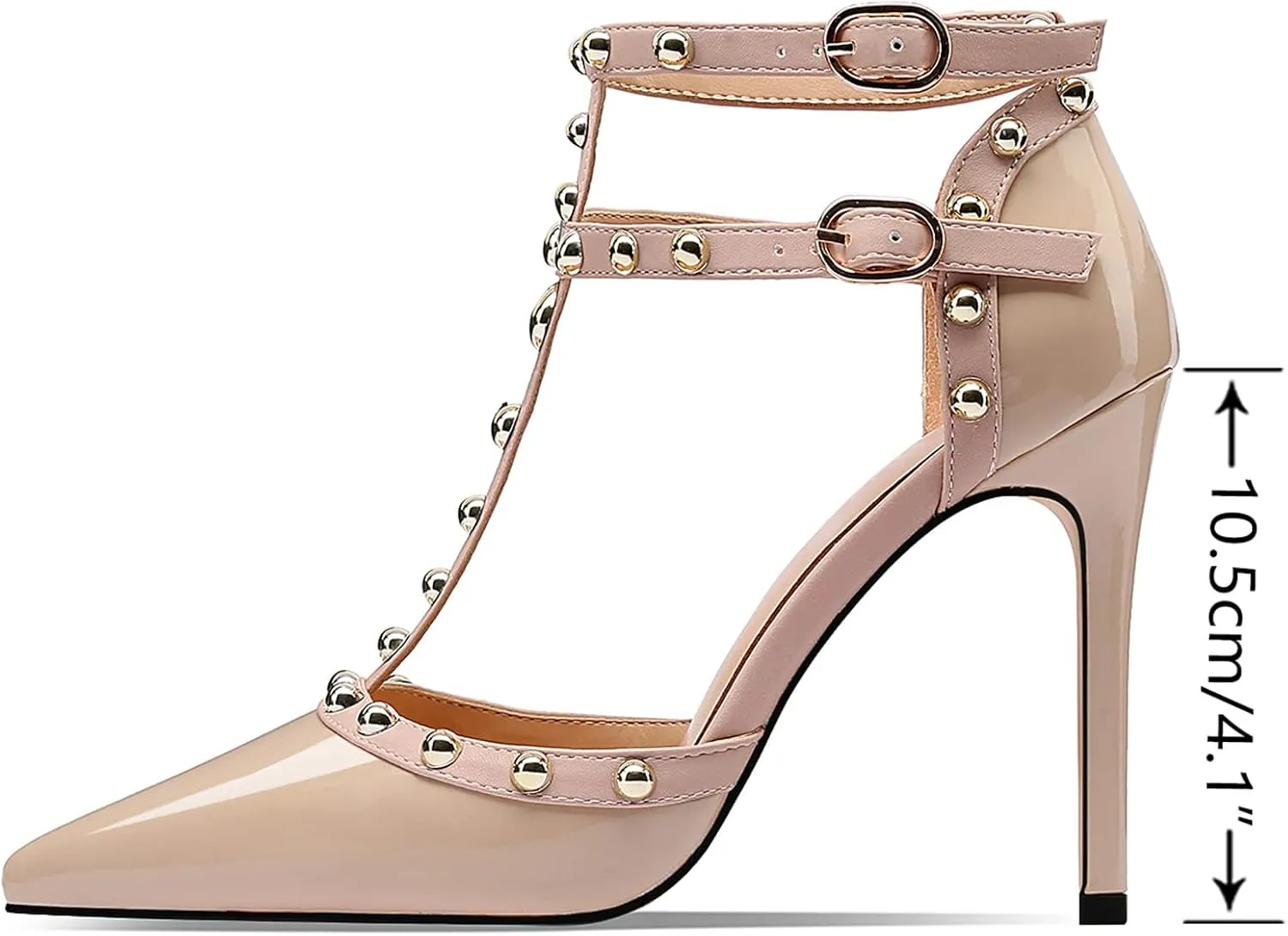 MIRAAZZURRA Women Heeled Sandals Rivet Studded High Heels Stiletto T-Strap Pointed Toe Slip On Bridal Pumps for Women