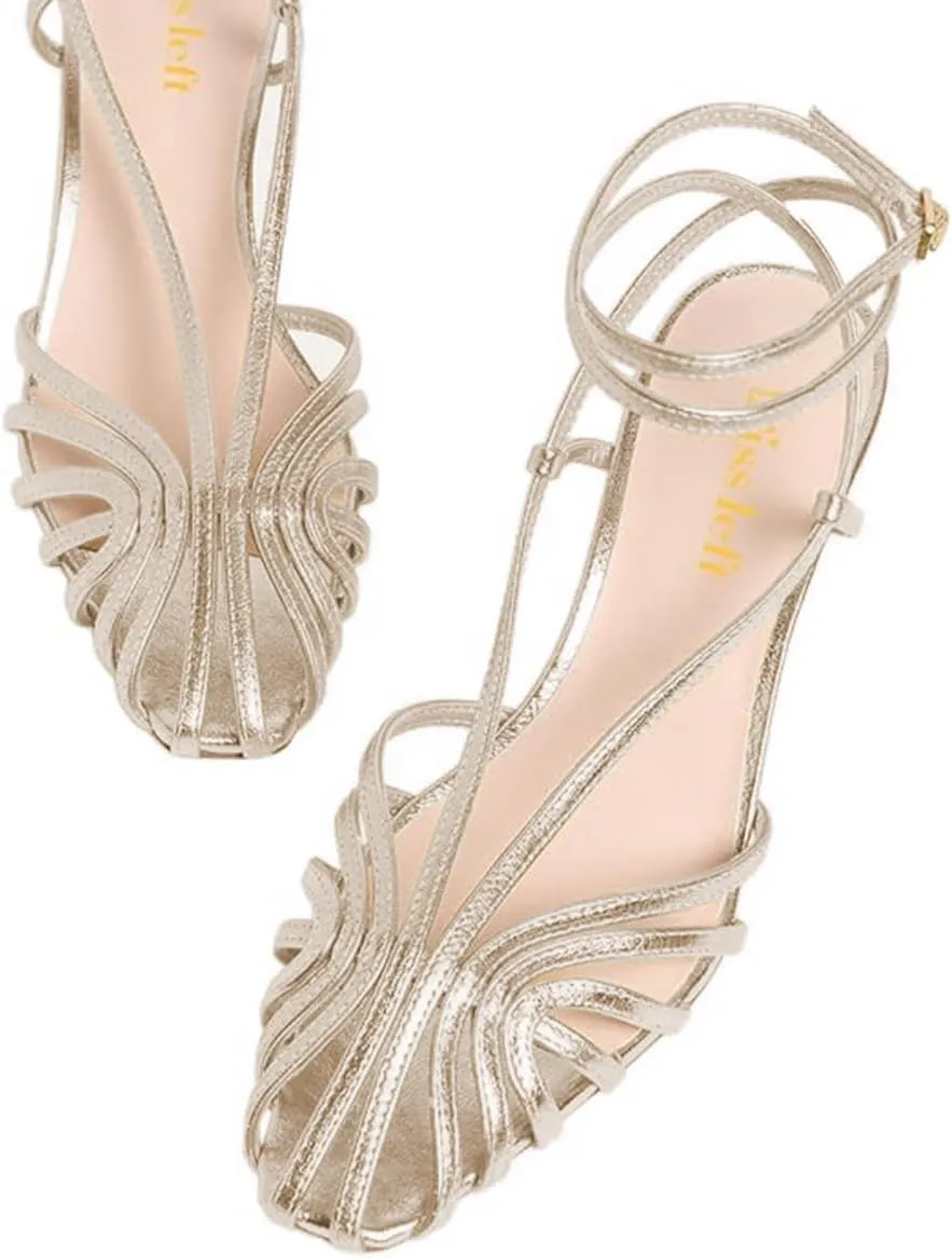 miss left Women Chic Caged Toe Chunky Mid Heel Cutout Sandals Strappy Ankle Strap Buckle Elegant Prom Evening Dress Shoes Size 4-16 US
