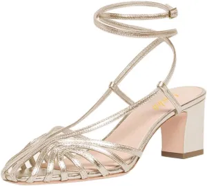 miss left Women Chic Caged Toe Chunky Mid Heel Cutout Sandals Strappy Ankle Strap Buckle Elegant Prom Evening Dress Shoes Size 4-16 US