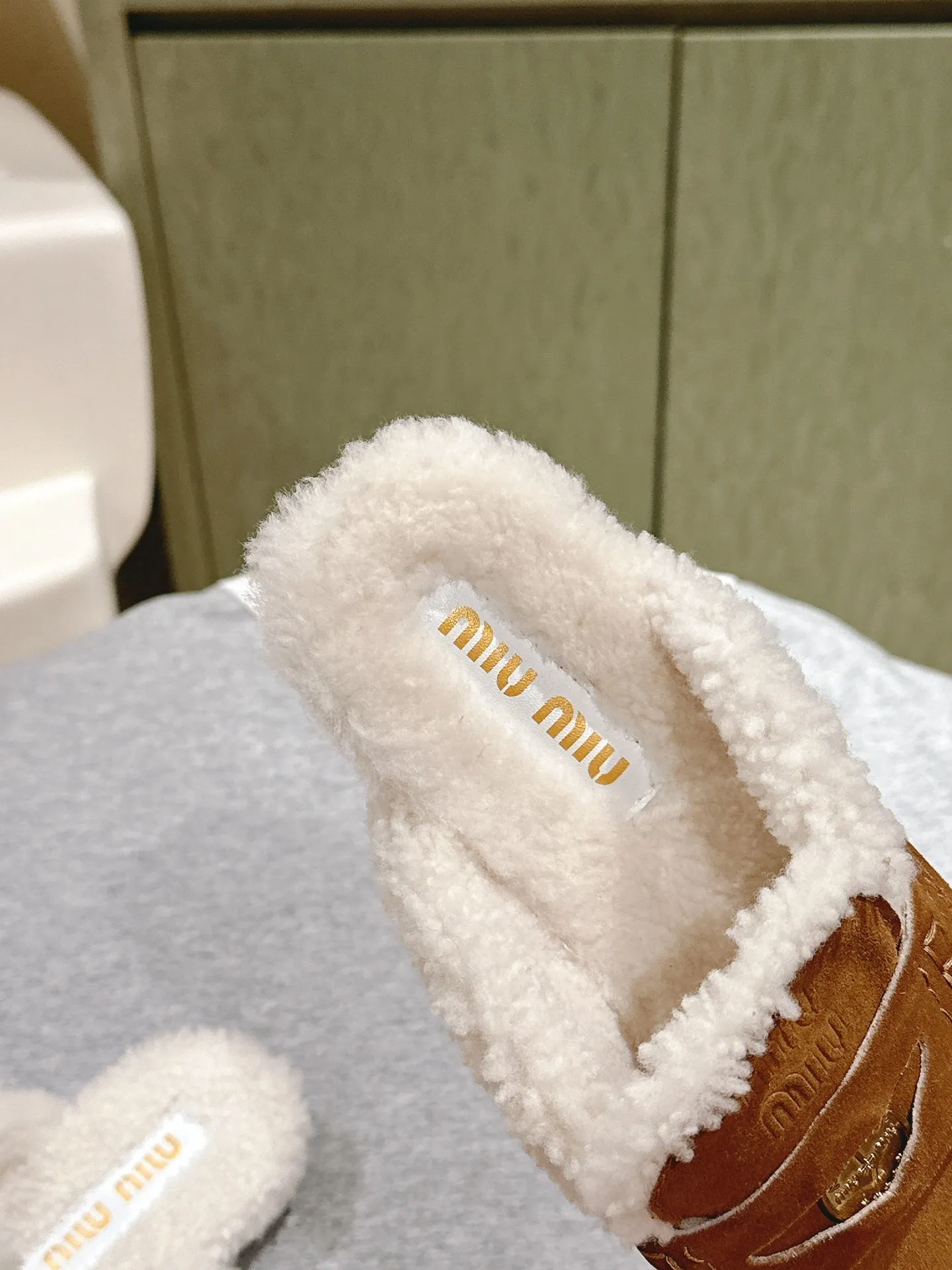 Miu Mule Half Fur Caramel Suede