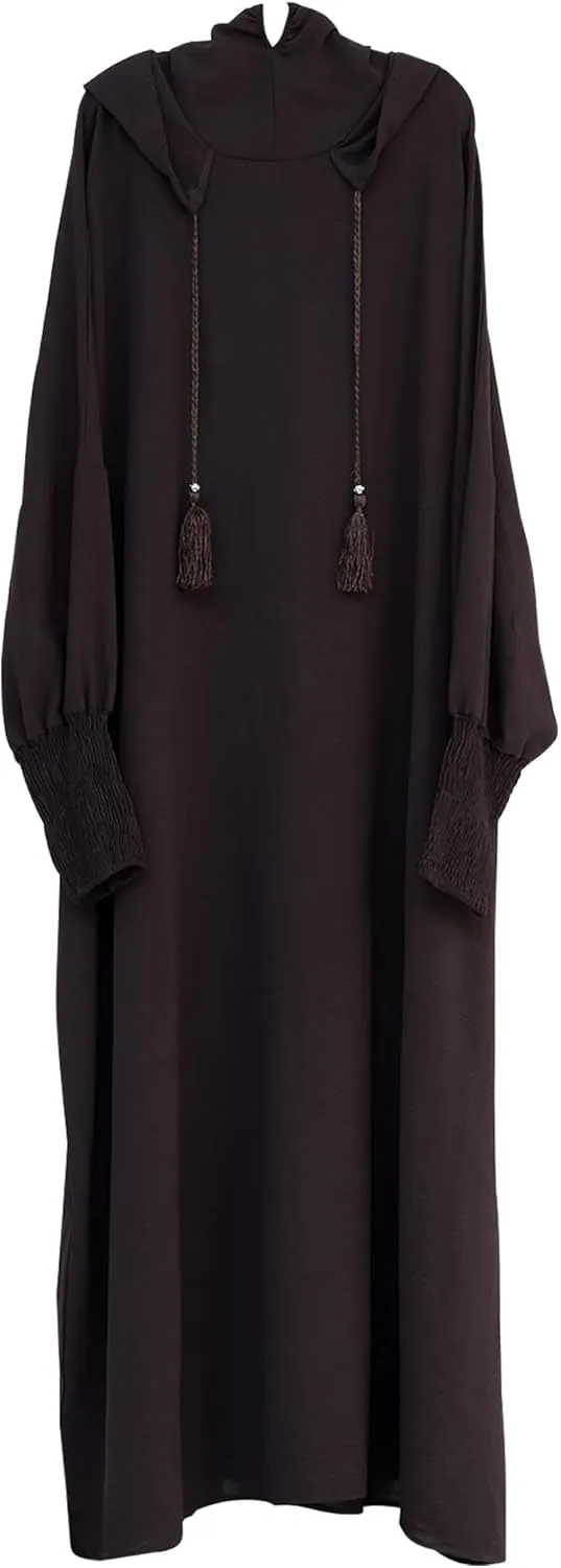 Muslim Prayer Dress Women Hooded Abaya Solid Color Dubai Maxi Dress Elastic Cuffs Islamic Clothes Long Sleeve Jilbab
