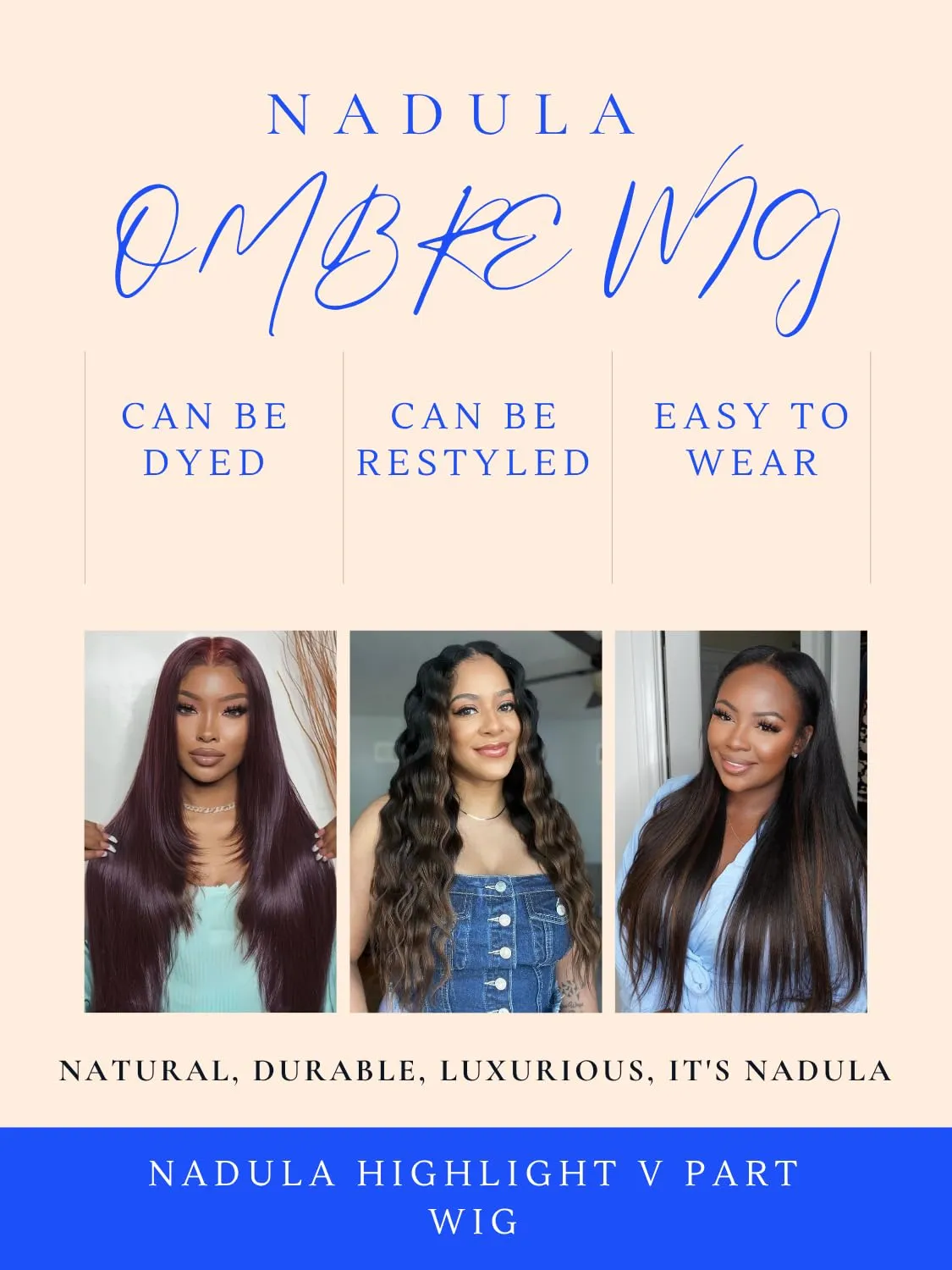 Nadula Ombre Brown Yaki Straight V Part Wig Human Hair with Drawstring No Leave Out EasiContour Vpart Wigs,Glueless Chestnut Brown Highlight Clip in V-part Yaki Wig, Upgrade Yaki U Part Wig 18inch