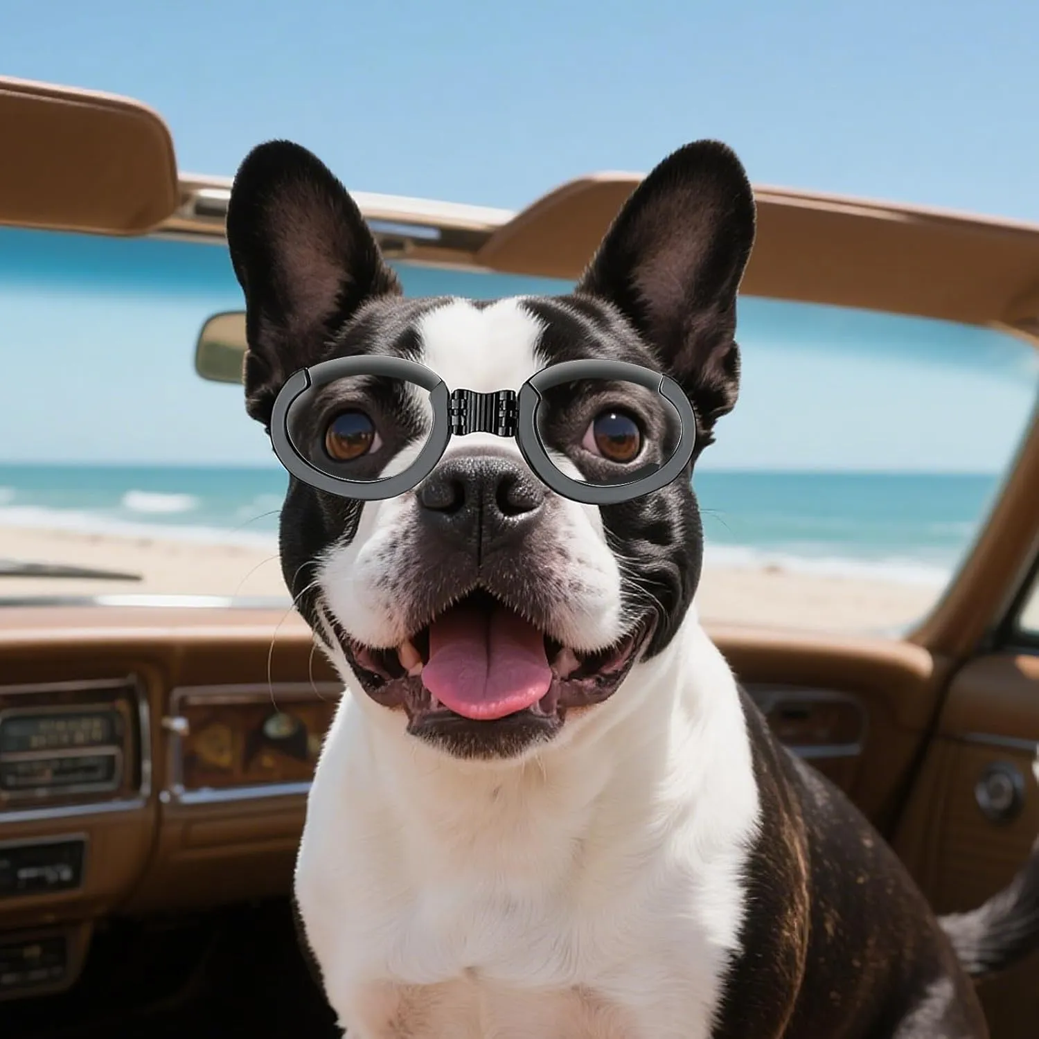 Namsan Clear Dog Goggles Medium Breed, with Black Replaceable Lenses, Interchangeable Doggie Sunglasses for Small to Medium Dogs, Summer UV Dog Eye Protection, Adjustable Doggy Snow Goggles