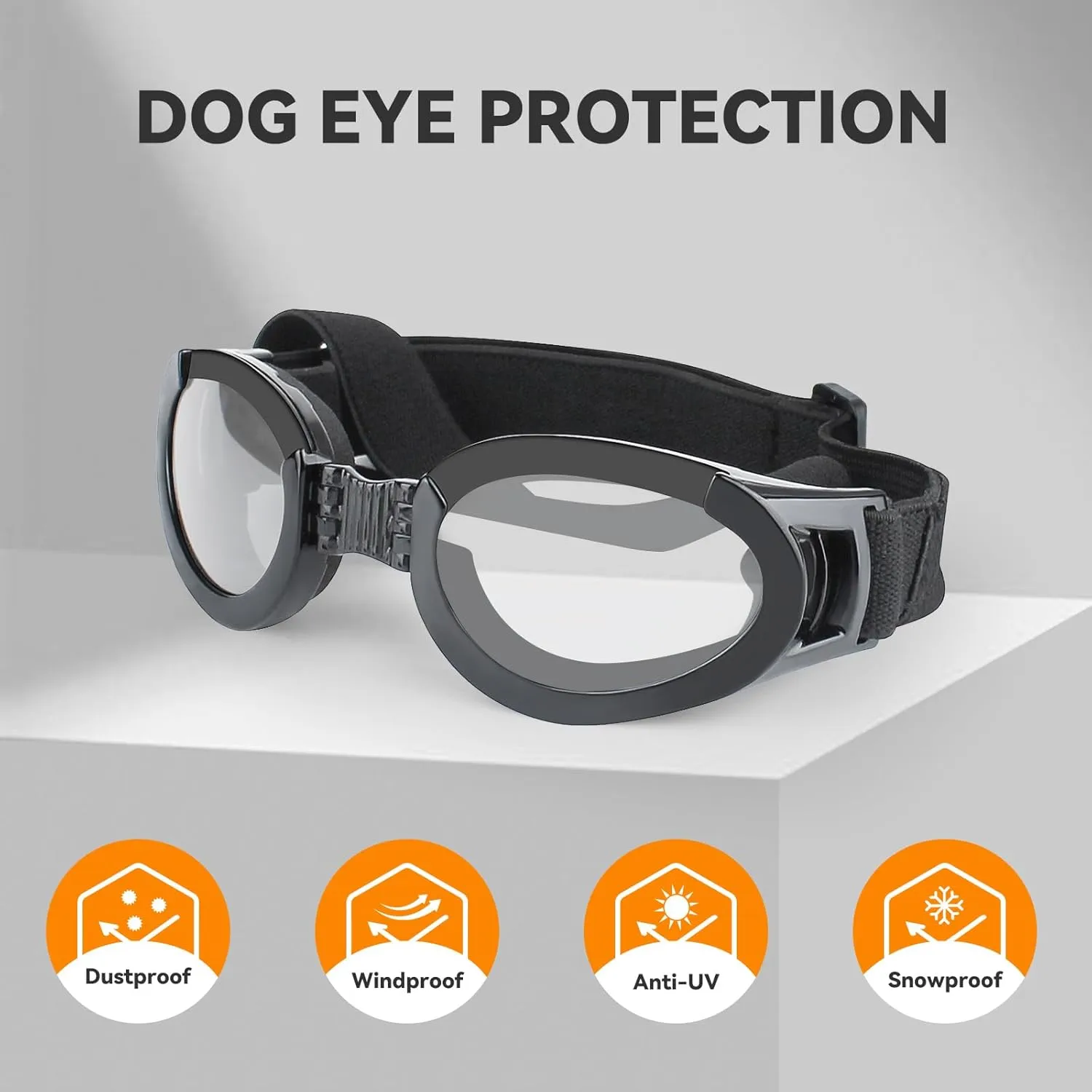 Namsan Clear Dog Goggles Medium Breed, with Black Replaceable Lenses, Interchangeable Doggie Sunglasses for Small to Medium Dogs, Summer UV Dog Eye Protection, Adjustable Doggy Snow Goggles