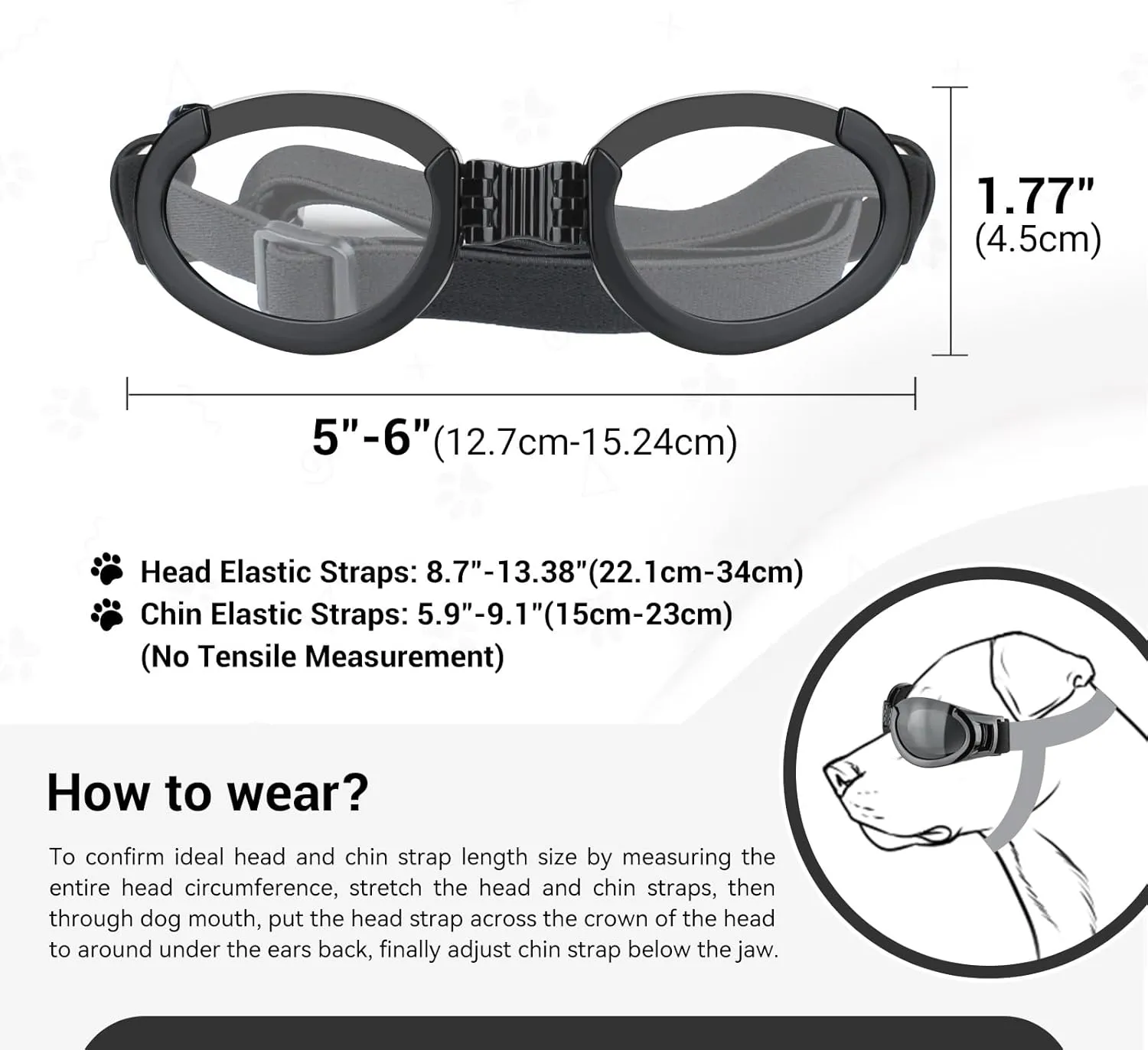 Namsan Clear Dog Goggles Medium Breed, with Black Replaceable Lenses, Interchangeable Doggie Sunglasses for Small to Medium Dogs, Summer UV Dog Eye Protection, Adjustable Doggy Snow Goggles