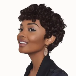 Natural Dark Brown Short Pixie Wigs for Black Women - Curly Synthetic Layered Cut with Glueless Design & Bangs | African American Natural Wave Pixie Wig for Women