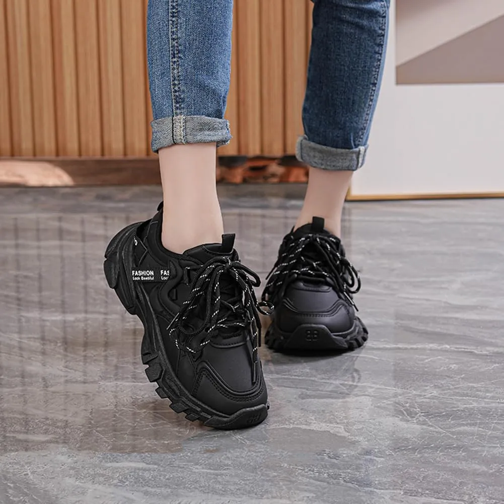 NCNDB Women's Platform Sport Sneaker Trainers Lace Up Fashion Increased Bottom Shoes