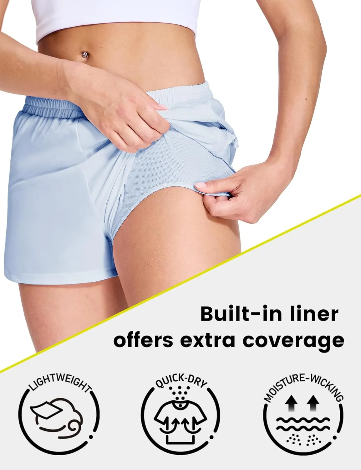 Nepest Womens Running Shorts with Mesh Liner Elastic Waist Quick Dry 3 inch Athletic Workout Shorts with Zipper Pocket