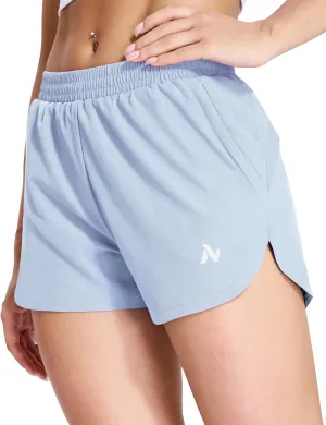 Nepest Womens Running Shorts with Mesh Liner Elastic Waist Quick Dry 3 inch Athletic Workout Shorts with Zipper Pocket