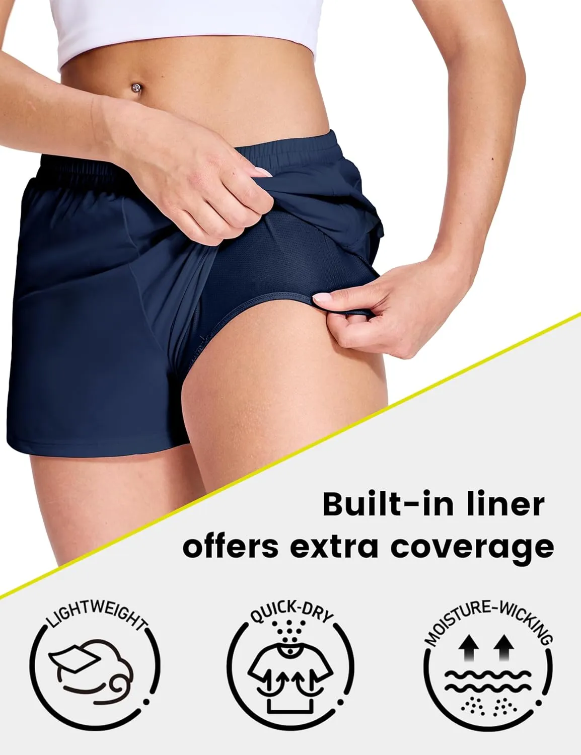 Nepest Womens Running Shorts with Mesh Liner Elastic Waist Quick Dry 3 inch Athletic Workout Shorts with Zipper Pocket
