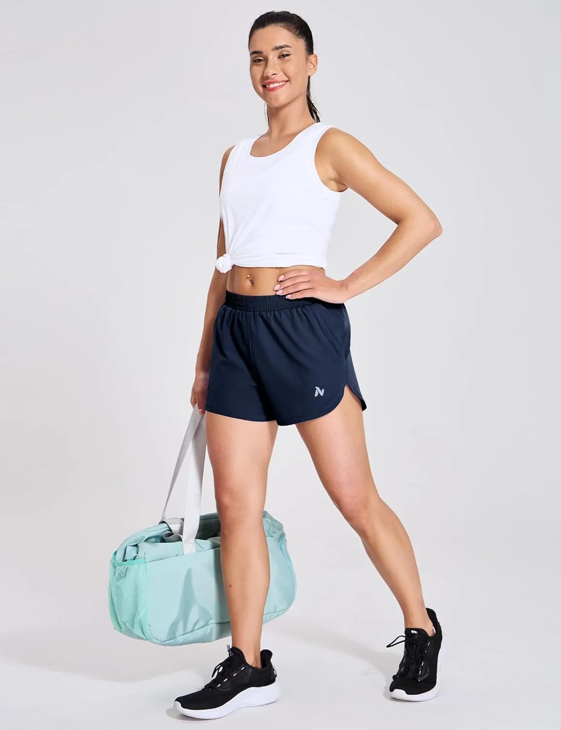 Nepest Womens Running Shorts with Mesh Liner Elastic Waist Quick Dry 3 inch Athletic Workout Shorts with Zipper Pocket