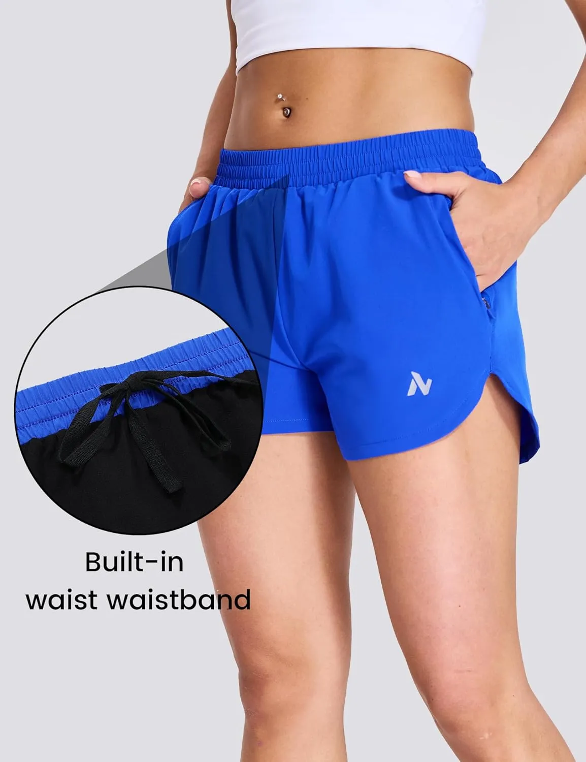 Nepest Womens Running Shorts with Mesh Liner Elastic Waist Quick Dry 3 inch Athletic Workout Shorts with Zipper Pocket