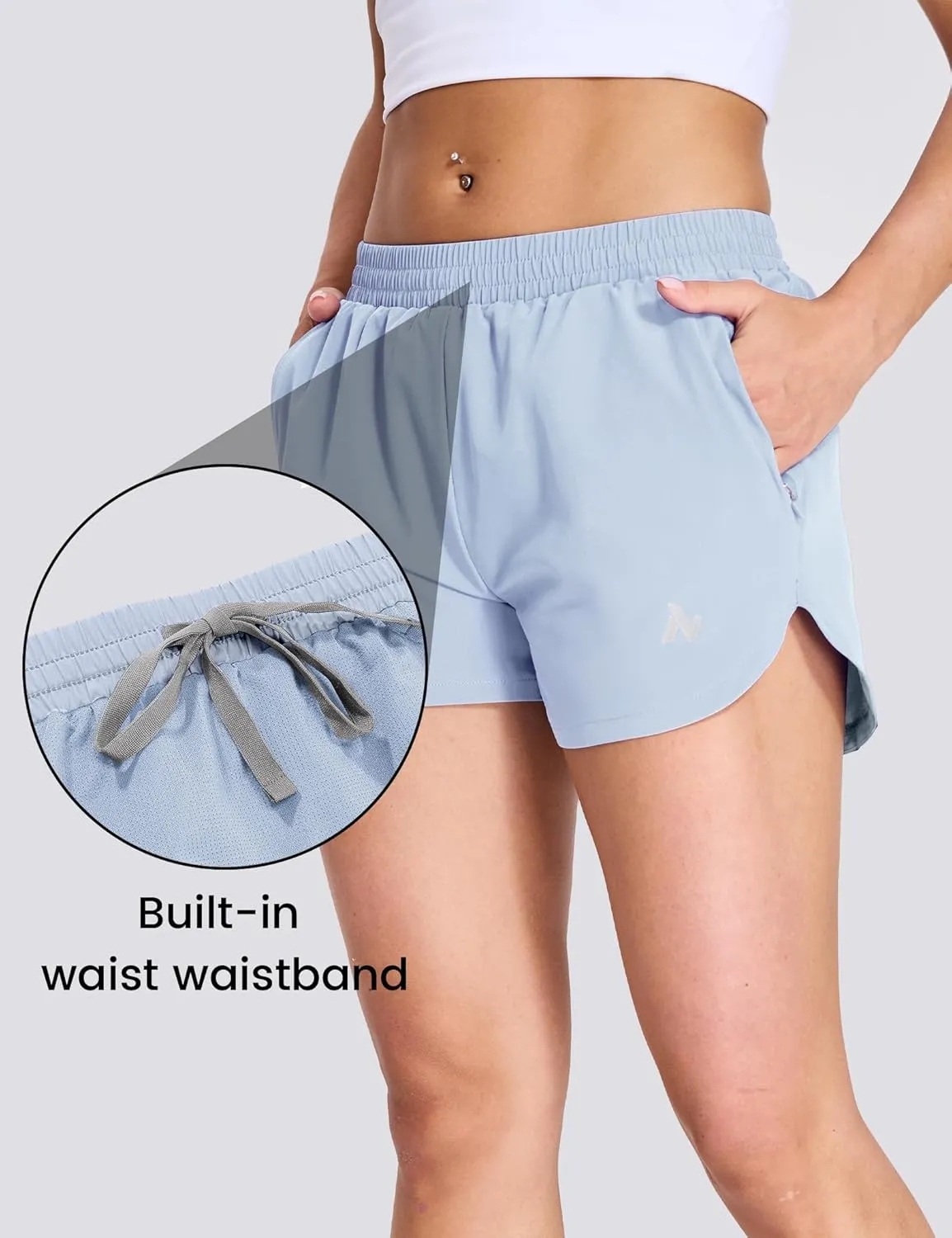 Nepest Womens Running Shorts with Mesh Liner Elastic Waist Quick Dry 3 inch Athletic Workout Shorts with Zipper Pocket