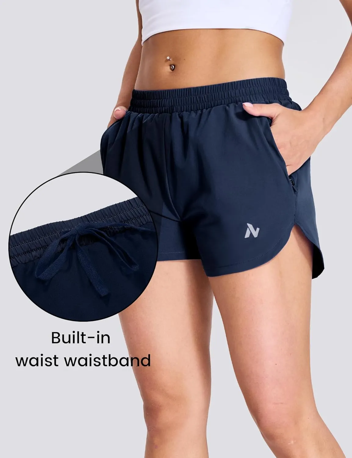 Nepest Womens Running Shorts with Mesh Liner Elastic Waist Quick Dry 3 inch Athletic Workout Shorts with Zipper Pocket