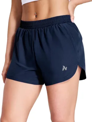 Nepest Womens Running Shorts with Mesh Liner Elastic Waist Quick Dry 3 inch Athletic Workout Shorts with Zipper Pocket