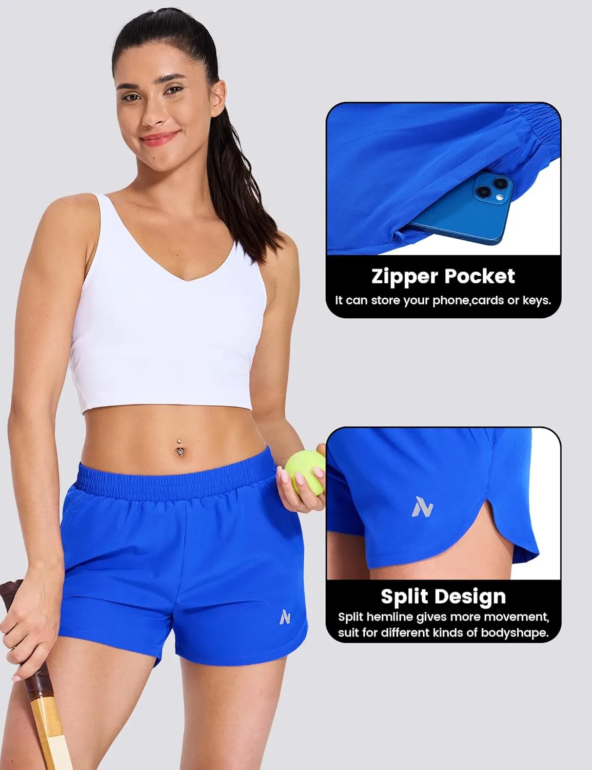 Nepest Womens Running Shorts with Mesh Liner Elastic Waist Quick Dry 3 inch Athletic Workout Shorts with Zipper Pocket