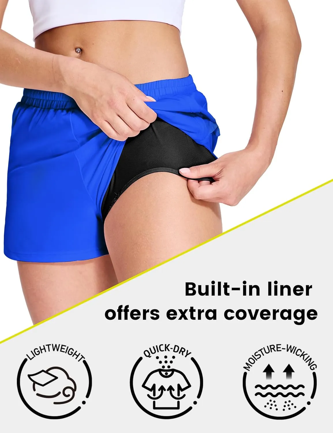 Nepest Womens Running Shorts with Mesh Liner Elastic Waist Quick Dry 3 inch Athletic Workout Shorts with Zipper Pocket