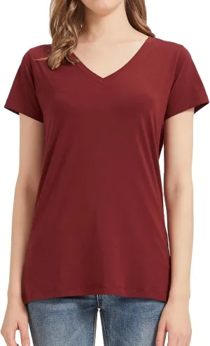 netdraw Women's Ultra-Soft Bamboo Viscose V-Neck T-Shirt Comfy Trendy Casual Sleep Pajama Lounge Tops