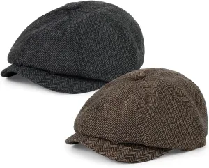 Newsboy Cap for Men Cotton 8 Panel Men's Flat Cap Herringbone Tweed CabbieHat