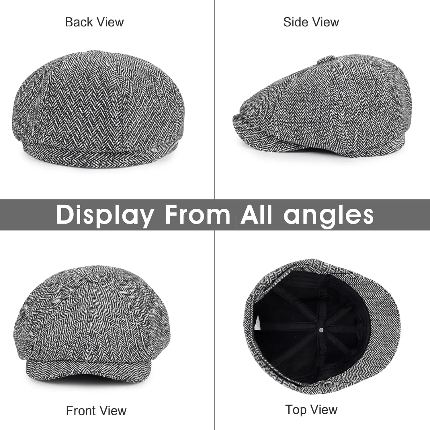 Newsboy Cap for Men Cotton 8 Panel Men's Flat Cap Herringbone Tweed CabbieHat