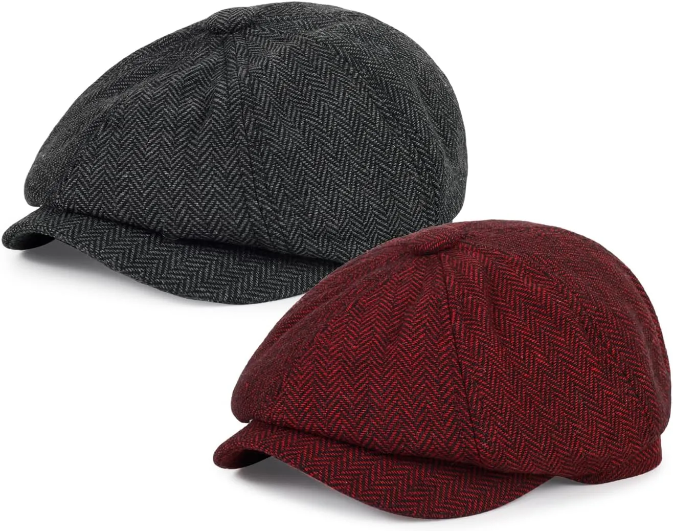 Newsboy Cap for Men Cotton 8 Panel Men's Flat Cap Herringbone Tweed CabbieHat