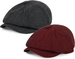 Newsboy Cap for Men Cotton 8 Panel Men's Flat Cap Herringbone Tweed CabbieHat