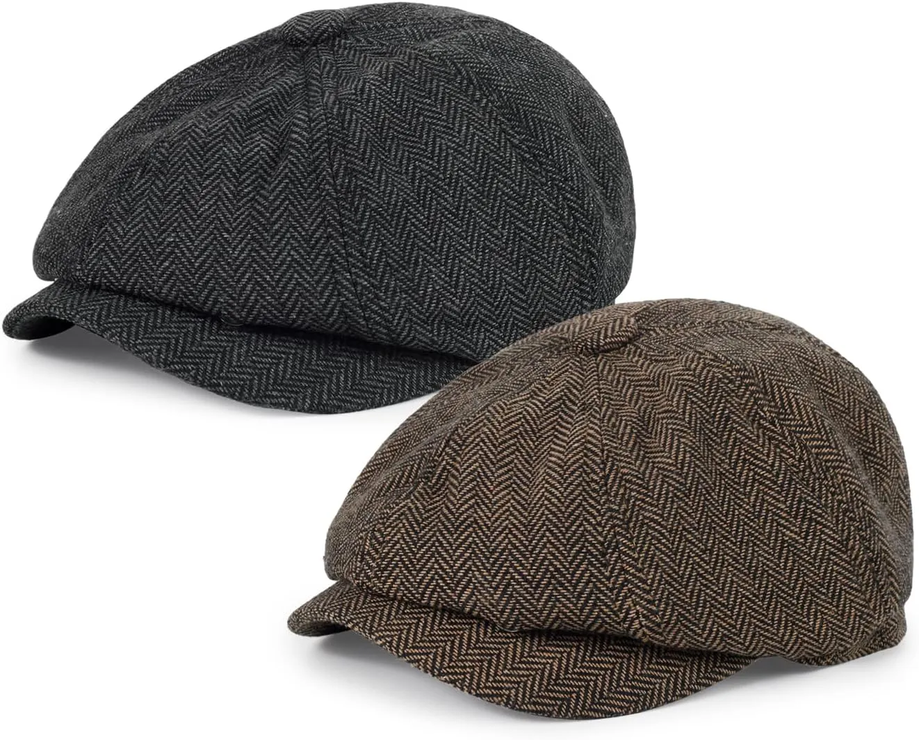 Newsboy Cap for Men Cotton 8 Panel Men's Flat Cap Herringbone Tweed CabbieHat