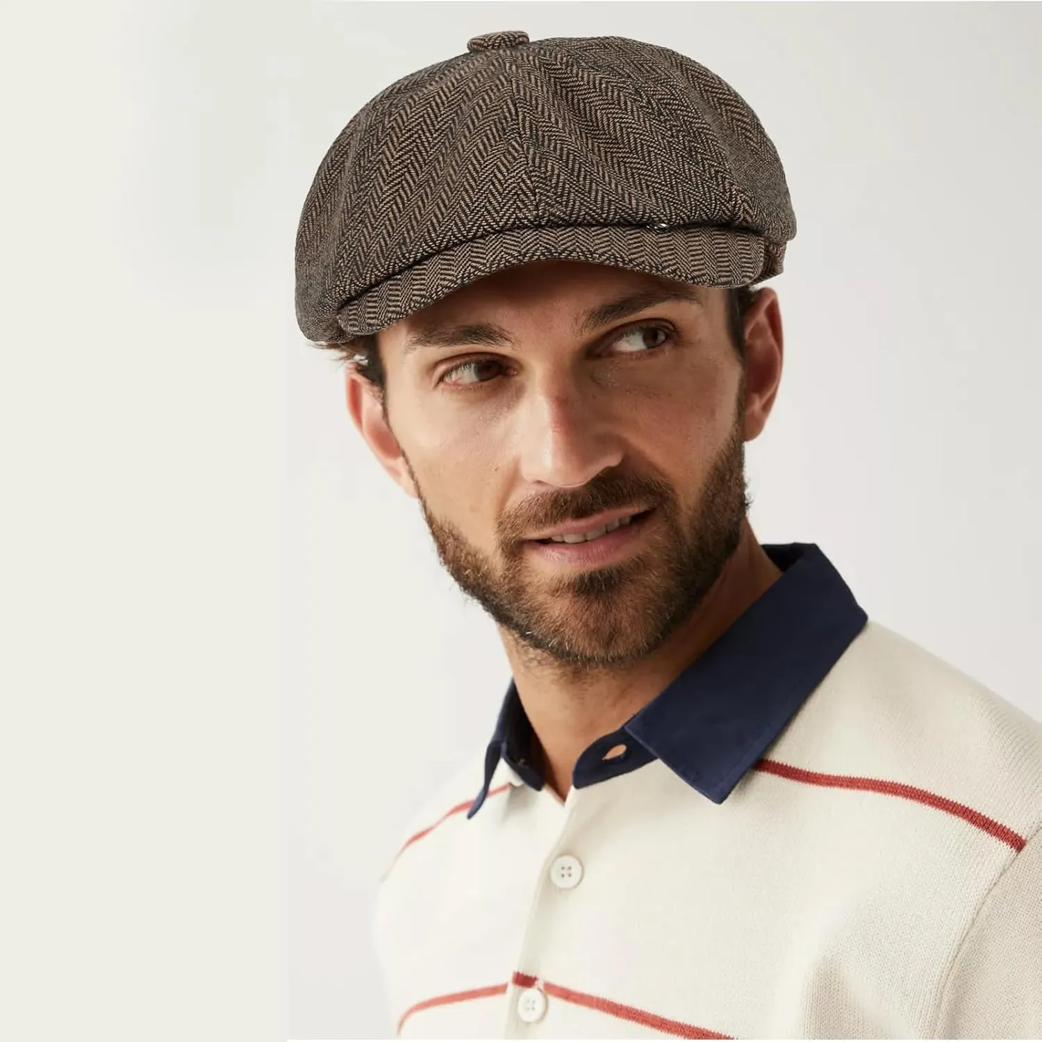 Newsboy Cap for Men Cotton 8 Panel Men's Flat Cap Herringbone Tweed CabbieHat