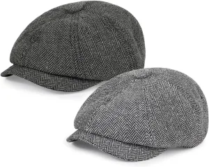 Newsboy Cap for Men Cotton 8 Panel Men's Flat Cap Herringbone Tweed CabbieHat