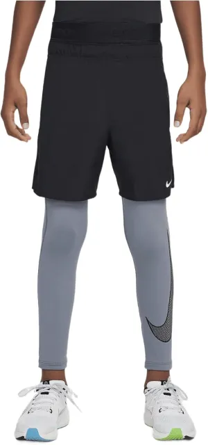 Nike Pro Warm Big Kids' (Boys') Dri-FIT Training Tights (HF4364-084, Smoke Grey/Black)