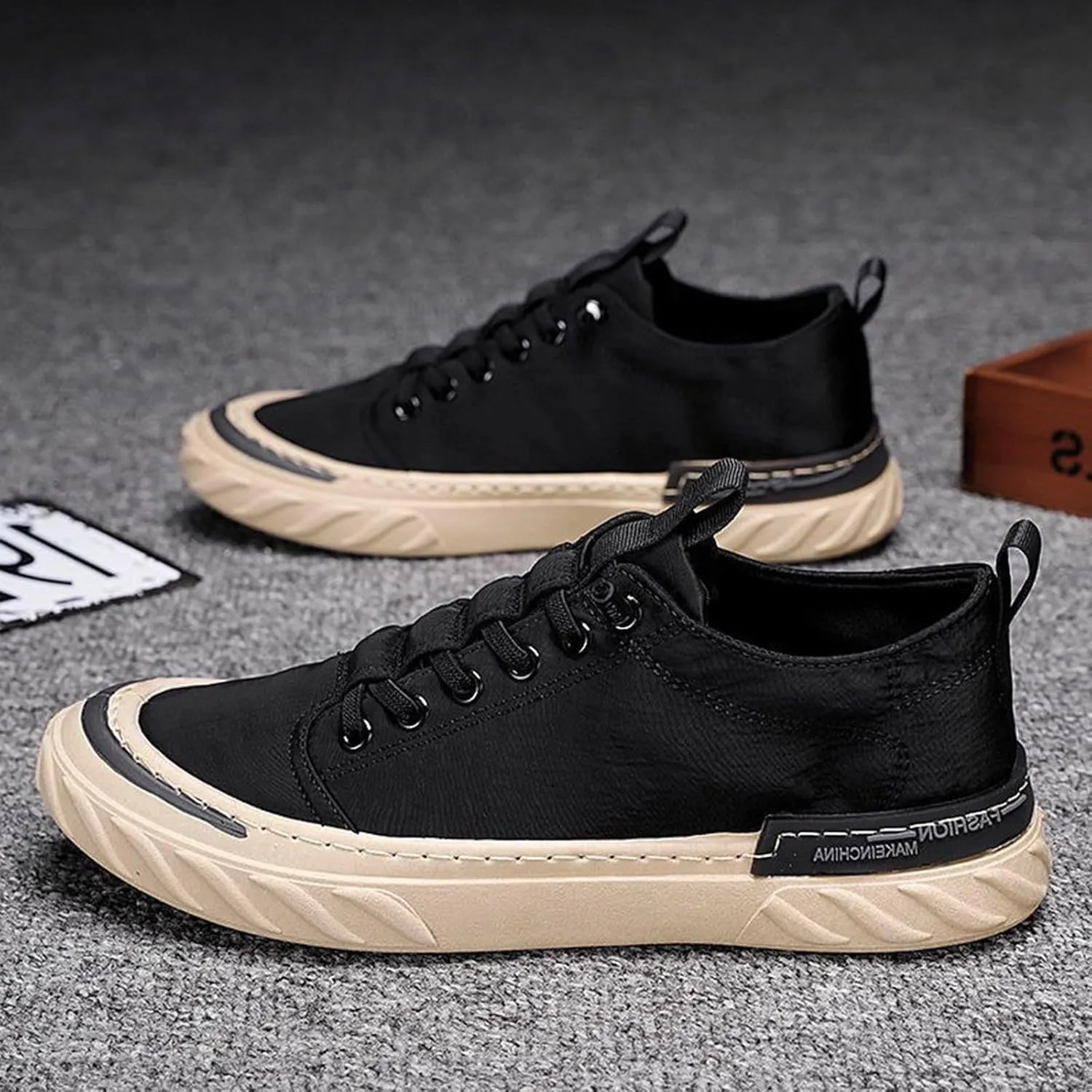 Non Slip Work Sport Shoes for Men Trendy Versatile Shoes Casual Versatile Canvas Arch Support Men's Leather Boots