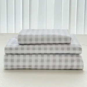 NSNLGSGC Light Grey Gingham Twin Kids Sheet Set,Soft Brushed Microfiber Plaid Twin Bed Sheets, 3-Pieces Sheet Set with Deep Pocket