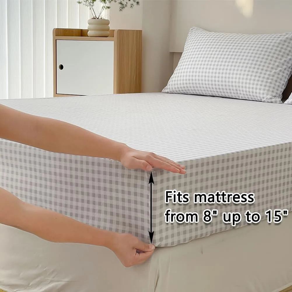 NSNLGSGC Light Grey Gingham Twin Kids Sheet Set,Soft Brushed Microfiber Plaid Twin Bed Sheets, 3-Pieces Sheet Set with Deep Pocket