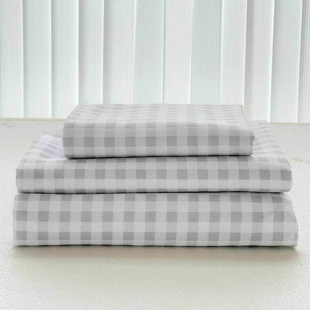 NSNLGSGC Light Grey Gingham Twin Kids Sheet Set,Soft Brushed Microfiber Plaid Twin Bed Sheets, 3-Pieces Sheet Set with Deep Pocket