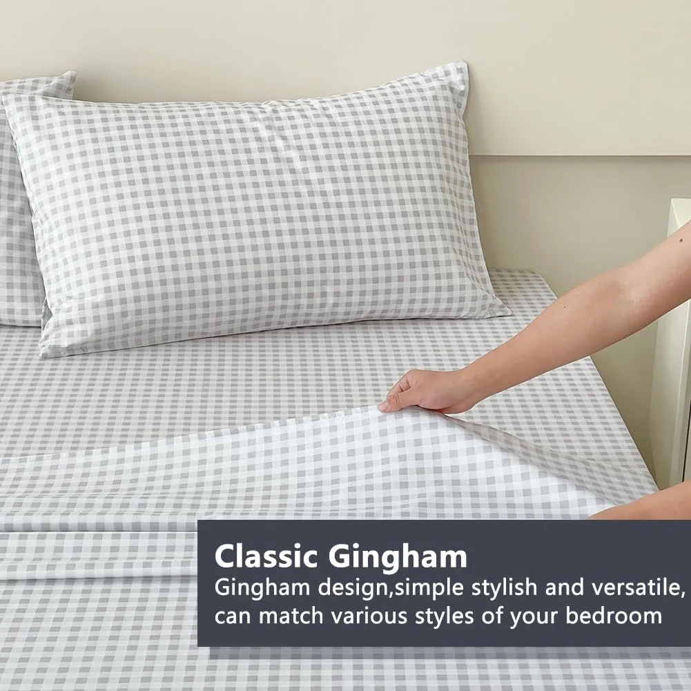 NSNLGSGC Light Grey Gingham Twin Kids Sheet Set,Soft Brushed Microfiber Plaid Twin Bed Sheets, 3-Pieces Sheet Set with Deep Pocket