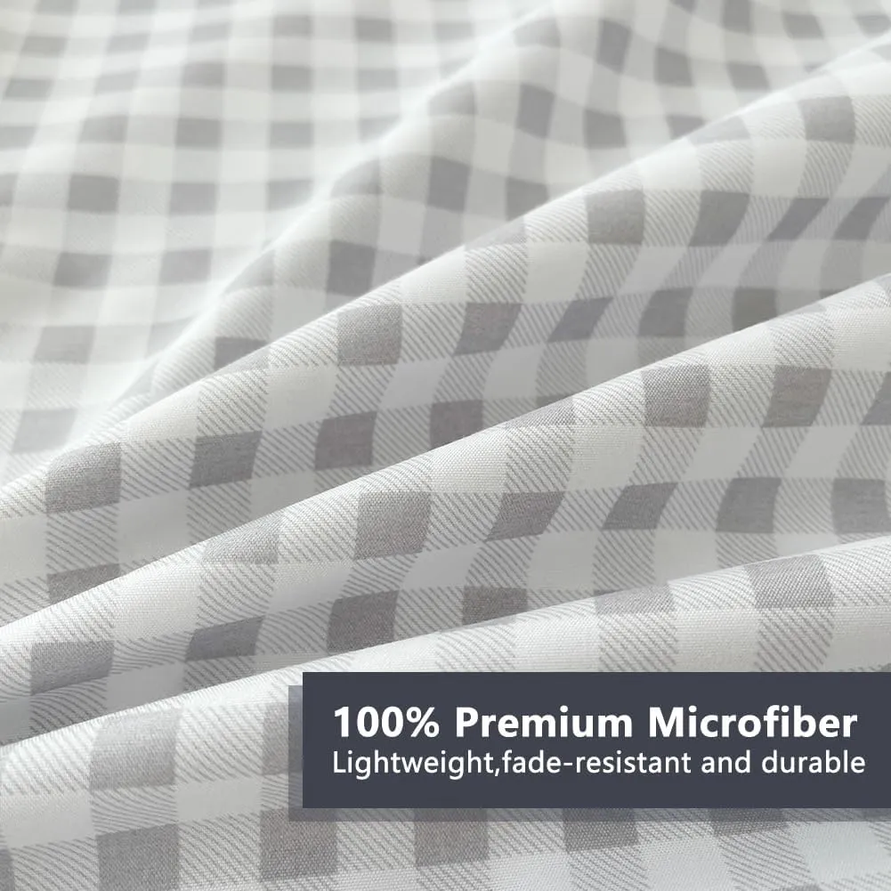 NSNLGSGC Light Grey Gingham Twin Kids Sheet Set,Soft Brushed Microfiber Plaid Twin Bed Sheets, 3-Pieces Sheet Set with Deep Pocket