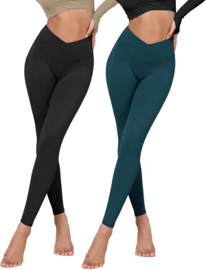 ODODOS 2 Pack Buttery Soft Cross Waist Leggings for Women, ODCLOUD 25" / 28" Crossover Lounge Yoga Pants