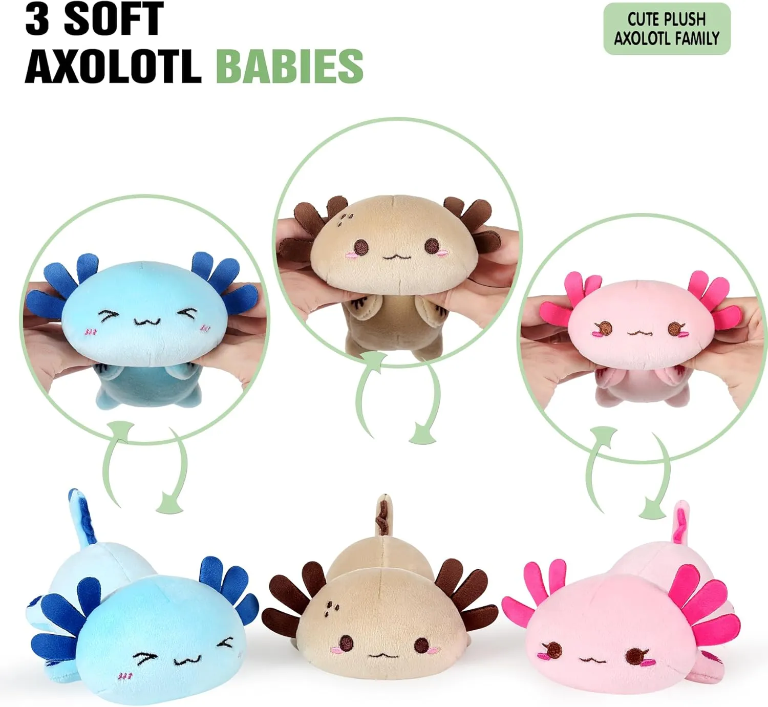 Onsoyours Axolotl Stuffed Animal Mommy 19.7" with 3 Baby Axolotl Plushies in Tummy, 4 Piece of Cute Axolotl Plush Pillow Toys for Kids Girls Boys (Pink Axolotl Family)