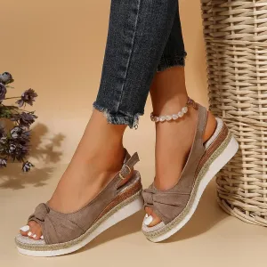Orthopedic Sandals for Women,Women Walking Slippers with Arch Support Wedge Sandals Summer Dressy Open Toe Ankle Strap Platform Beach Casual Slip on Sandals Beach Dress Comfortable (Khaki-7, 7)