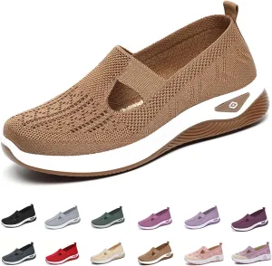 Orthowalkway Womens Shoes, Mesh Design, Breathable and Comfortable, Orthopedic Slip-On Lightweight Flat Soft Shoes